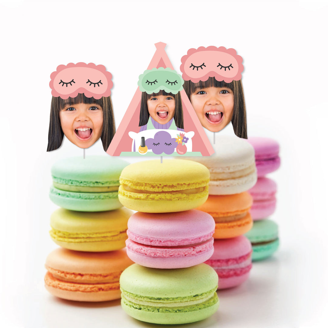 Custom Photo Pajama Slumber Party - Girls Sleepover Birthday Party DIY Shaped Fun Face Cut-Outs - 24 Count