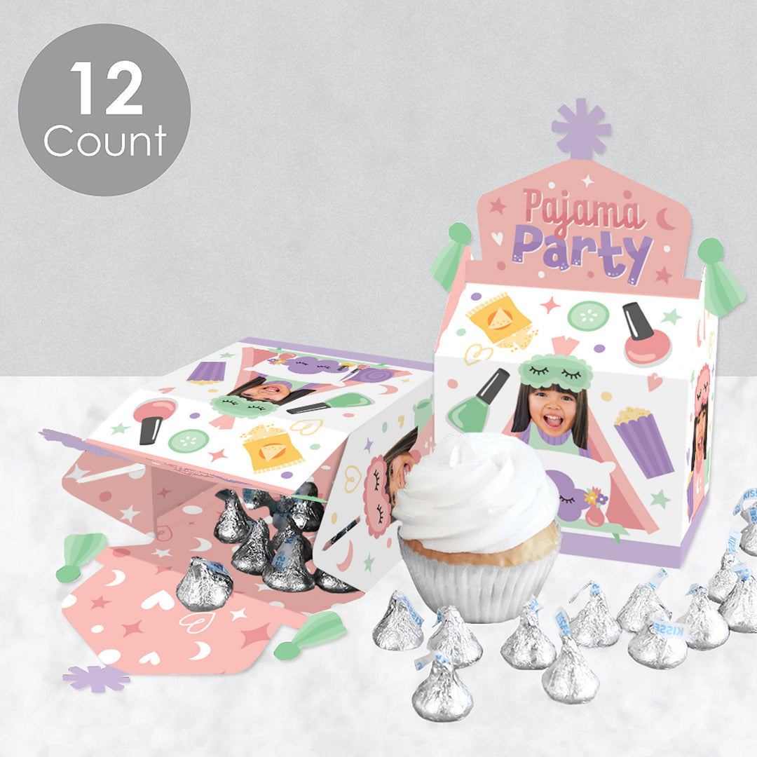 Custom Photo Pajama Slumber Party - Girls Sleepover Birthday Treat Box Party Favors - Fun Face Goodie Gable Boxes - Set of 12