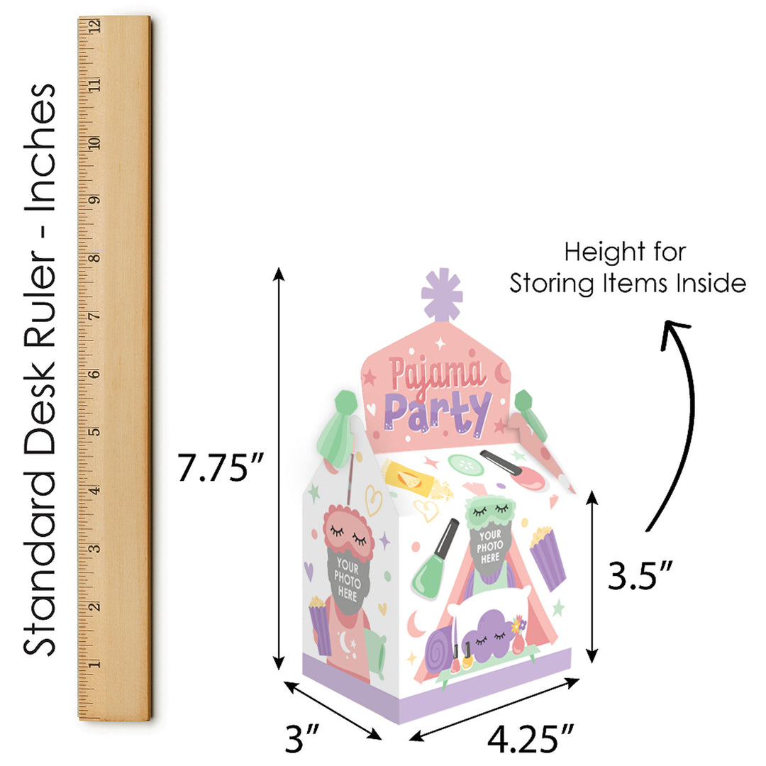 Custom Photo Pajama Slumber Party - Girls Sleepover Birthday Treat Box Party Favors - Fun Face Goodie Gable Boxes - Set of 12