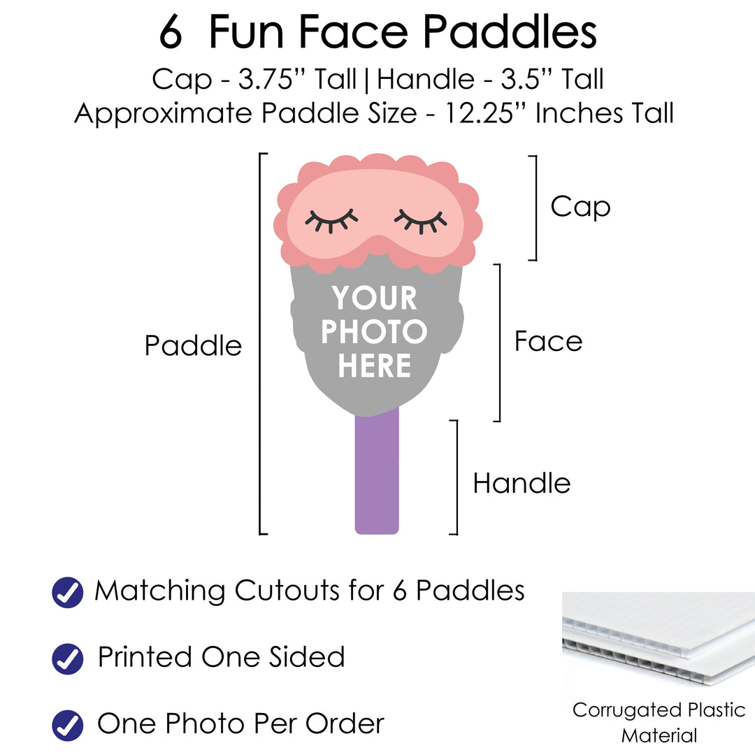 Custom Photo Pajama Slumber Party - Girls Sleepover Birthday Party Head Cut Out Photo Booth and Fan Props - Fun Face Cutout Paddles - Set of 6