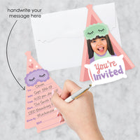 Custom Photo Pajama Slumber Party - Girls Sleepover Birthday Party Fun Face Shaped Fill-In Invitation Cards with Envelopes - Set of 12