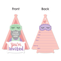 Custom Photo Pajama Slumber Party - Girls Sleepover Birthday Party Fun Face Shaped Fill-In Invitation Cards with Envelopes - Set of 12