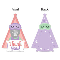 Custom Photo Pajama Slumber Party - Girls Sleepover Birthday Party Fun Face Shaped Thank You Cards with Envelopes - Set of 12