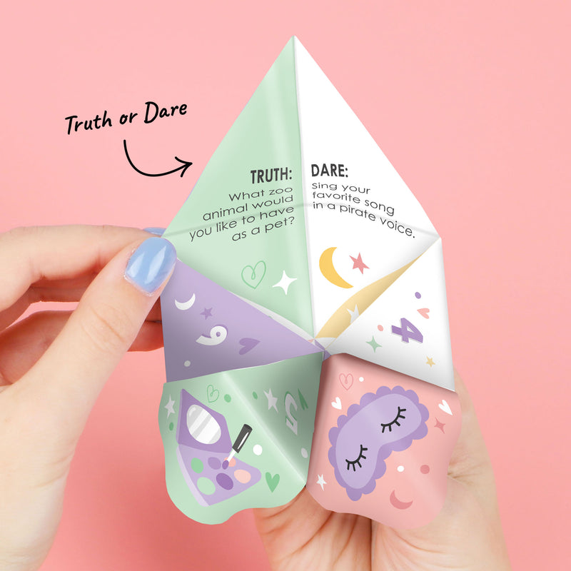 Pajama Slumber Party - Girls Sleepover Birthday Party Cootie Catcher Game - Truth or Dare Fortune Tellers - Set of 12