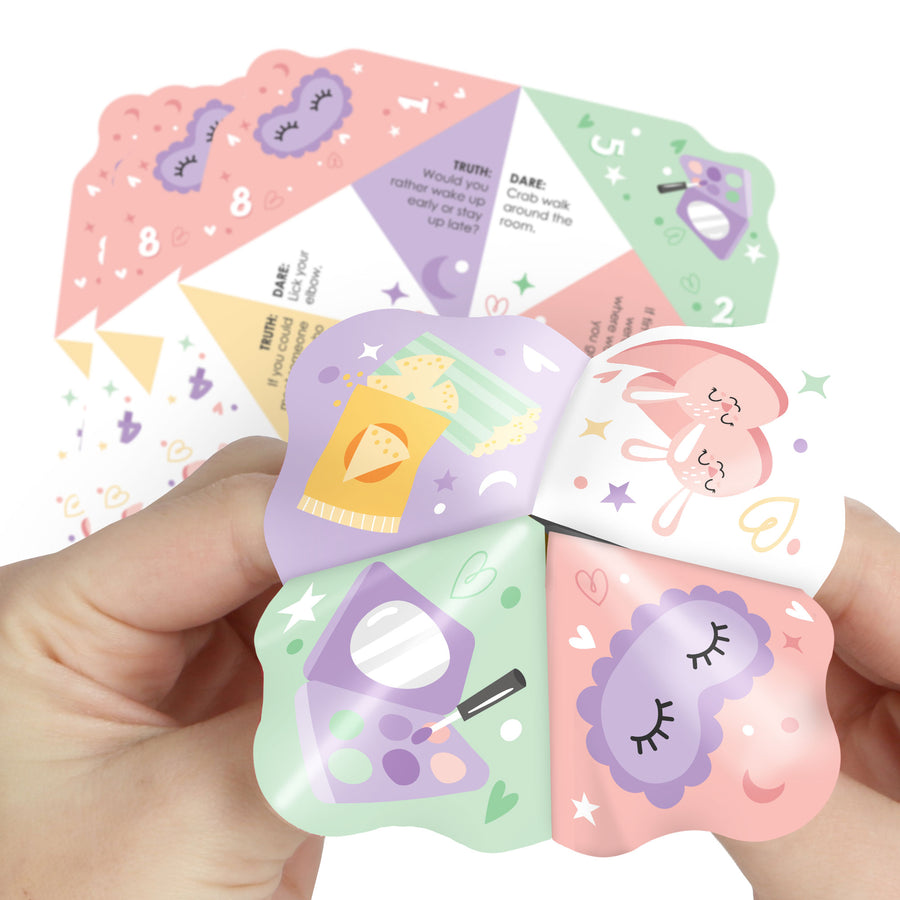 Pajama Slumber Party - Girls Sleepover Birthday Party Cootie Catcher Game - Truth or Dare Fortune Tellers - Set of 12