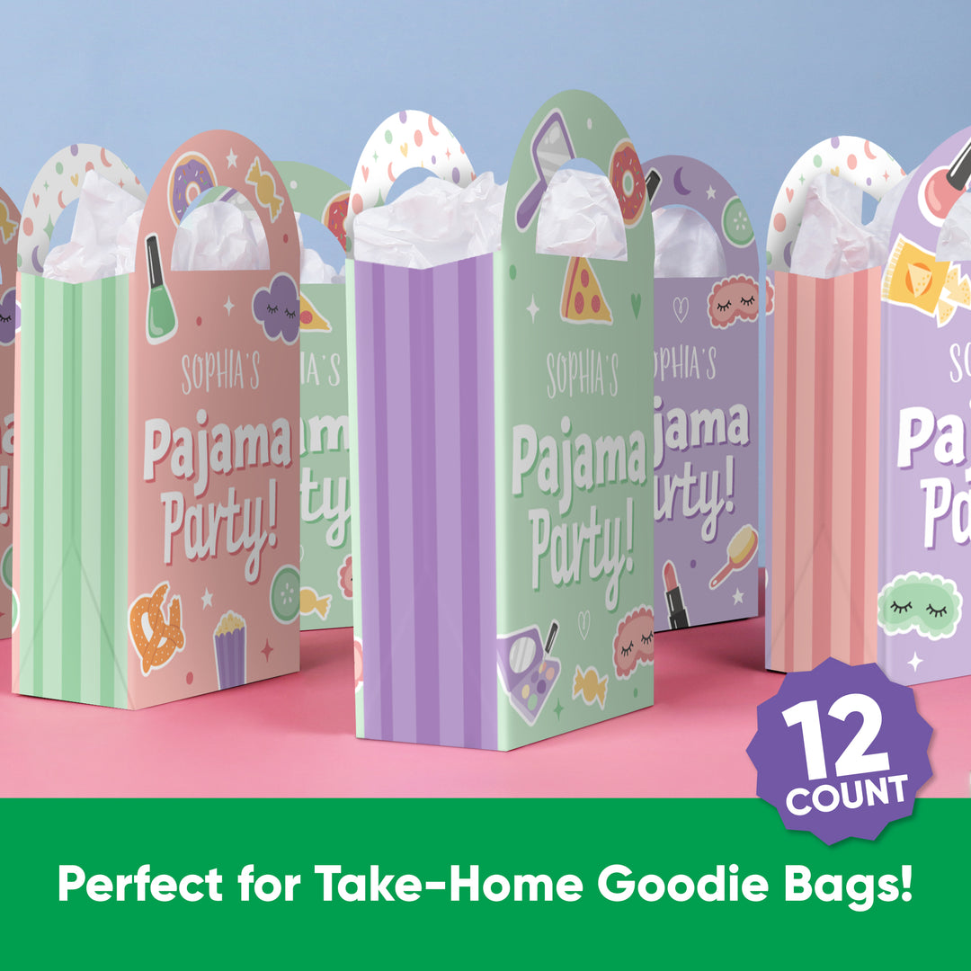 Custom Text Pajama Slumber Party Paper Favor Bags - 12 Ct