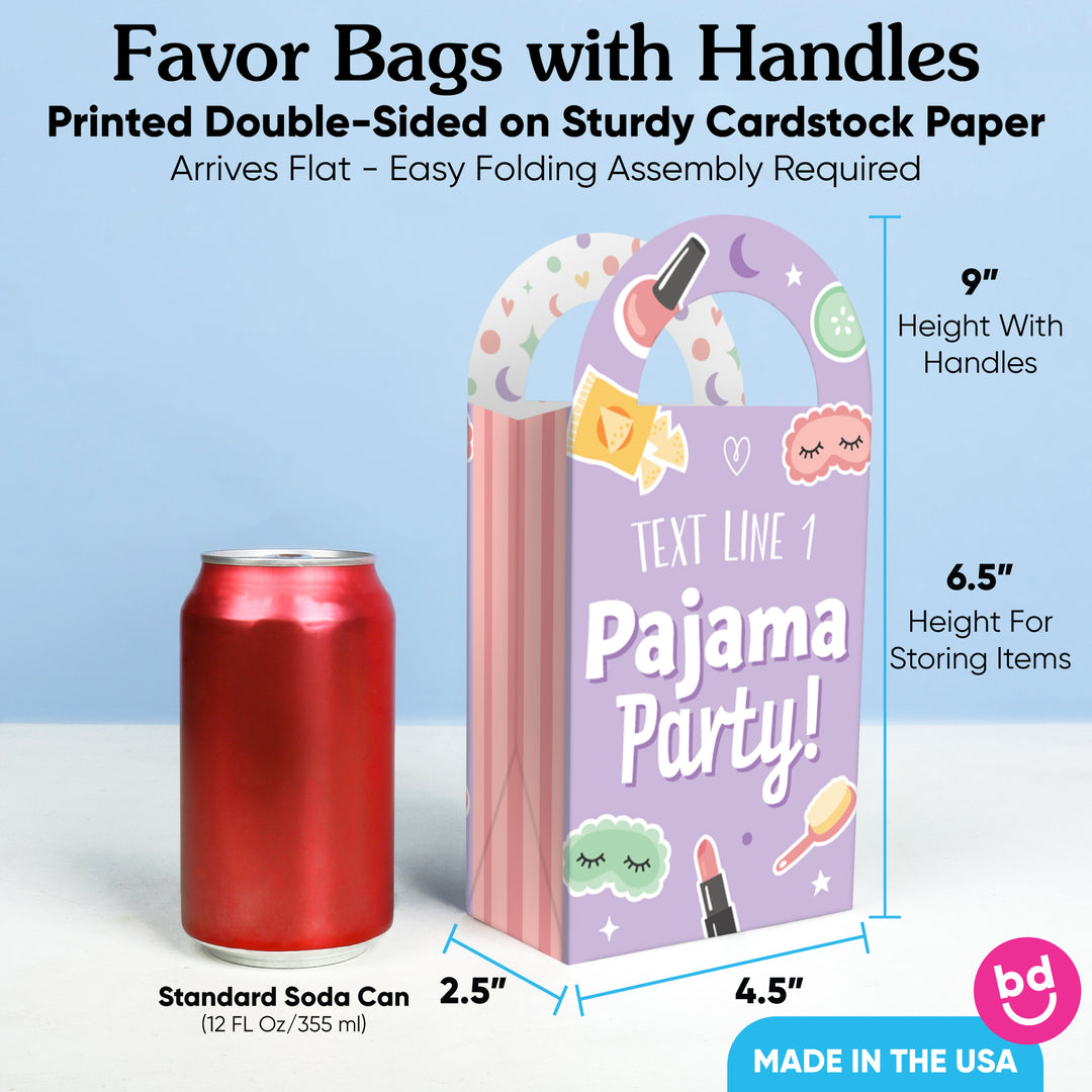 Custom Text Pajama Slumber Party Paper Favor Bags - 12 Ct