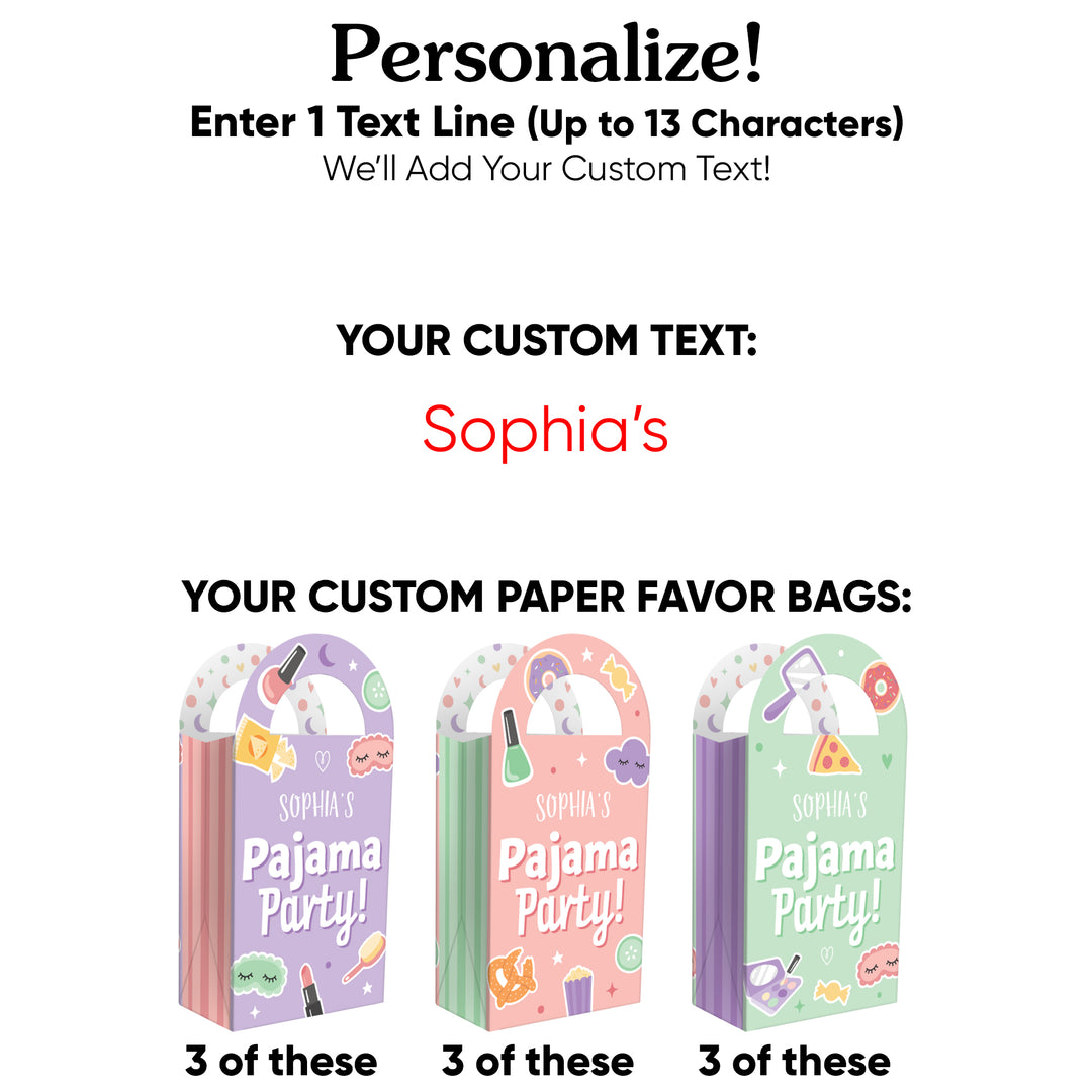 Custom Text Pajama Slumber Party Paper Favor Bags - 12 Ct