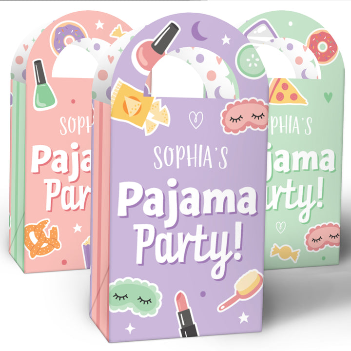 Custom Text Pajama Slumber Party Paper Favor Bags - 12 Ct