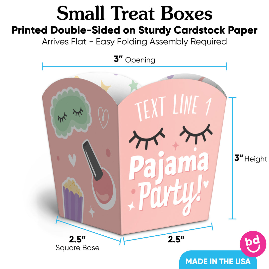 Custom Text Pajama Slumber Party Treat Boxes - 12 Ct