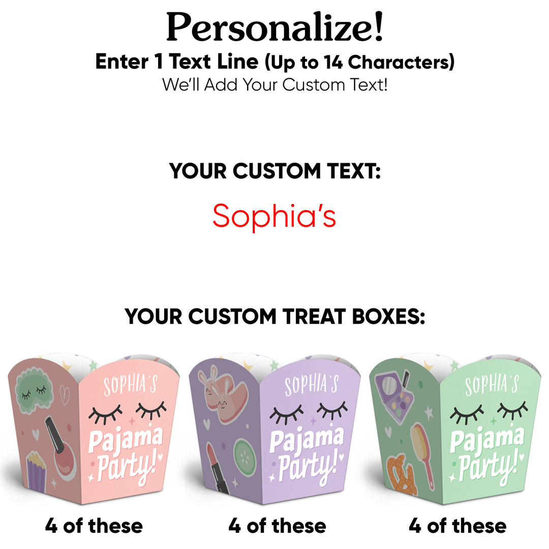 Custom Text Pajama Slumber Party Treat Boxes - 12 Ct