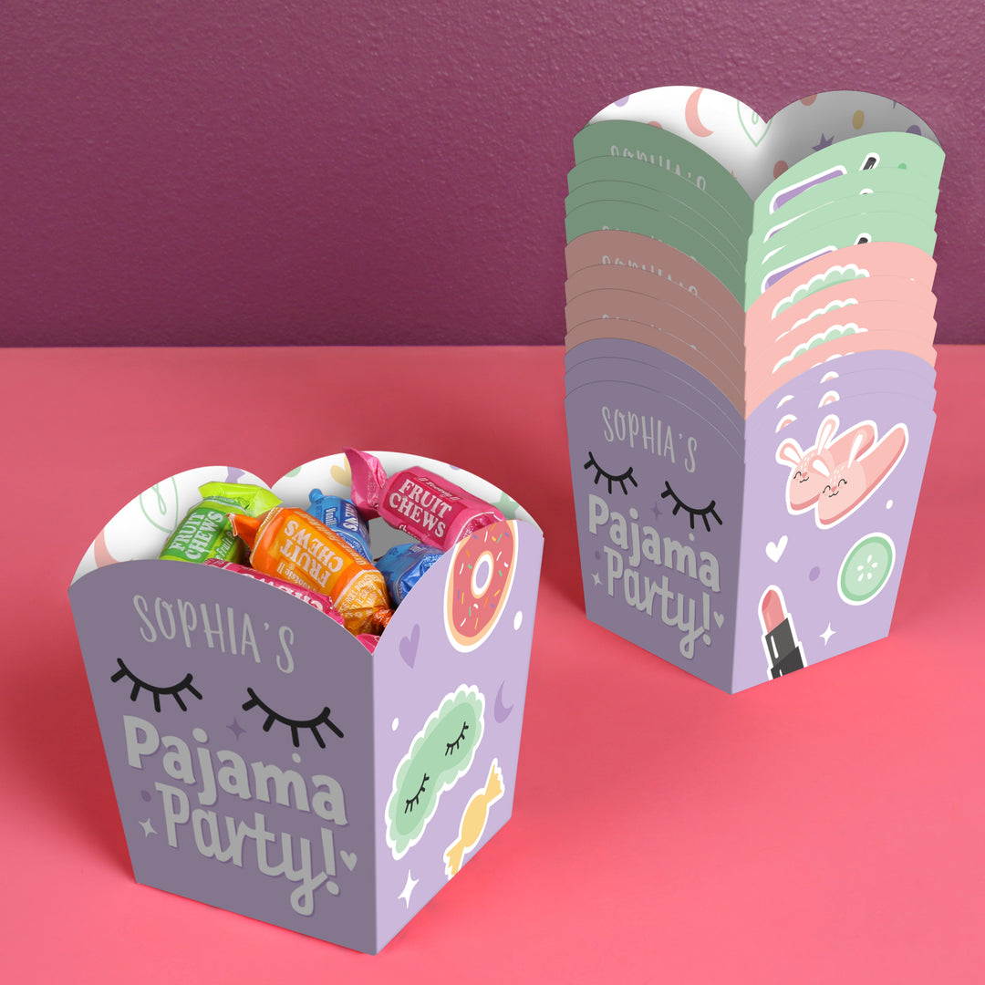 Custom Text Pajama Slumber Party Treat Boxes - 12 Ct