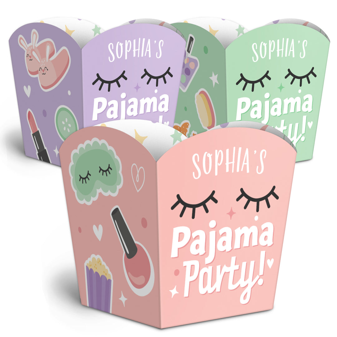 Custom Text Pajama Slumber Party Treat Boxes - 12 Ct