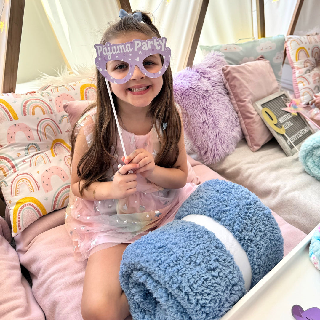Pajama Slumber Party Glasses and Masks - Paper Card Stock Girls Sleepover Birthday Party Photo Booth Props Kit - 10 Count