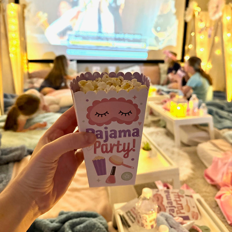Pajama Slumber Party - Girls Sleepover Birthday Party Favor Popcorn Treat Boxes - Set of 12