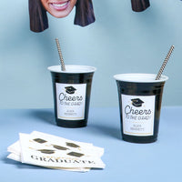Custom Text Party Cups - Black and Gold Graduation - 16 Ct
