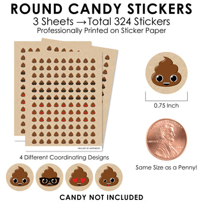 Party ’Til You’re Pooped - Poop Emoji Party Small Round Candy Stickers - Party Favor Labels - 324 Count