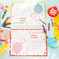 Party Time - Paper Happy Birthday Party Coloring Sheets - Activity Placemats - Set of 16