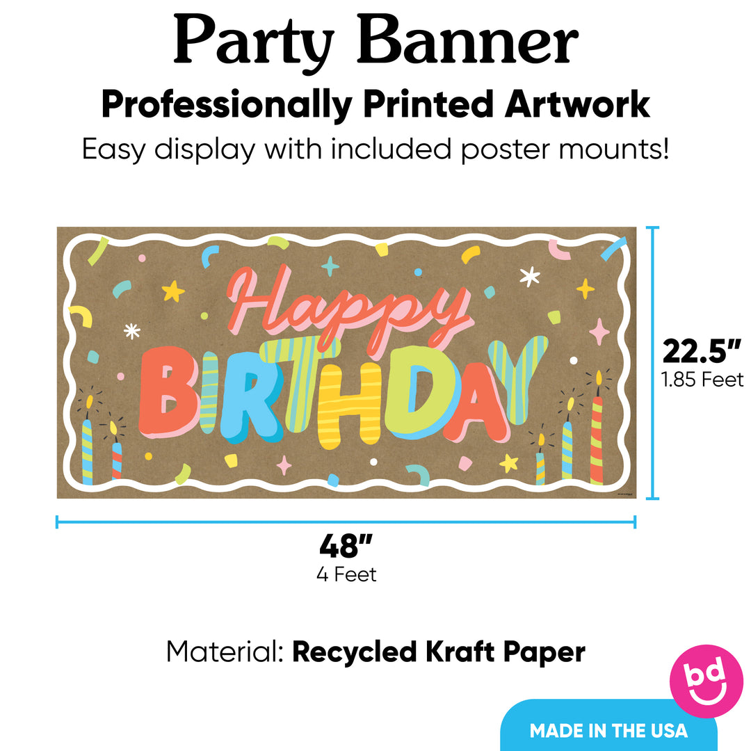 Happy Birthday kraft banner with mounting accessories