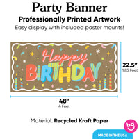 Happy Birthday kraft banner with mounting accessories