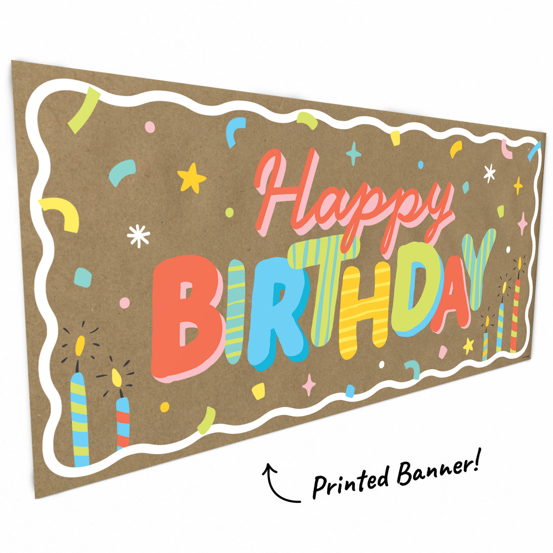 Hand painted style colorful birthday banner close-up