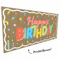 Hand painted style colorful birthday banner close-up
