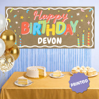 Kids birthday party backdrop with kraft banner