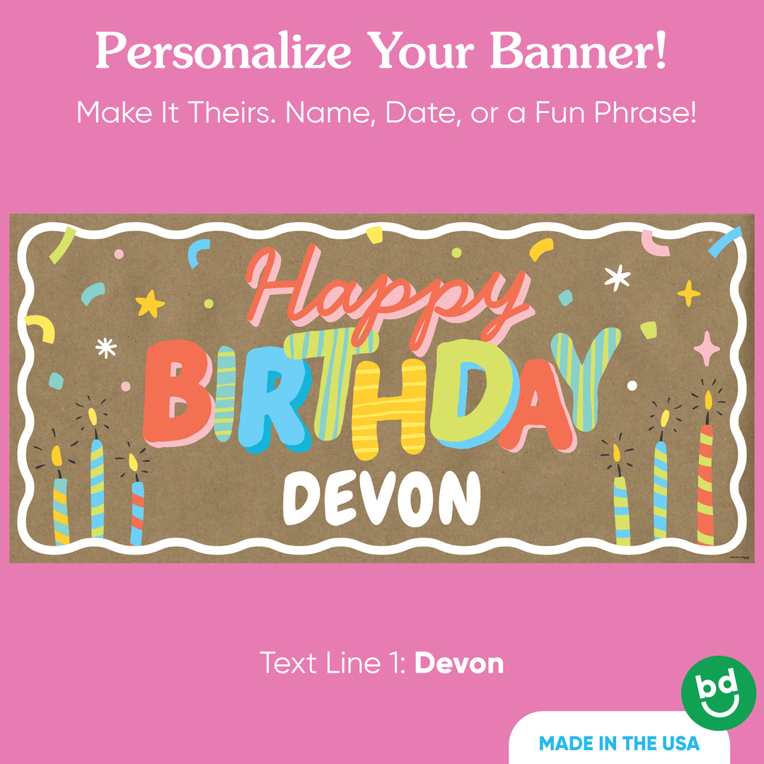 Custom name printed on Party Time birthday banner
