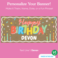 Custom name printed on Party Time birthday banner