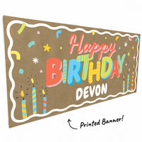 Colorful candles and confetti design close-up