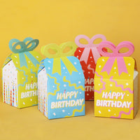 Party Time - Square Favor Gift Boxes - Happy Birthday Party Bow Boxes - Set of 12