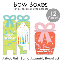 Party Time - Square Favor Gift Boxes - Happy Birthday Party Bow Boxes - Set of 12