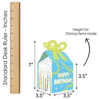 Party Time - Square Favor Gift Boxes - Happy Birthday Party Bow Boxes - Set of 12