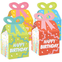 Party Time - Square Favor Gift Boxes - Happy Birthday Party Bow Boxes - Set of 12