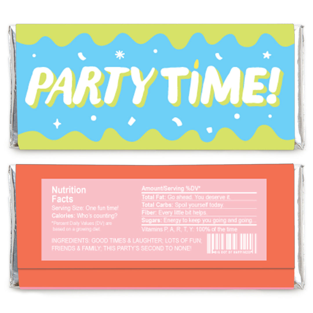 Party Time - Candy Bar Wrapper Happy Birthday Party Favors - Set of 24