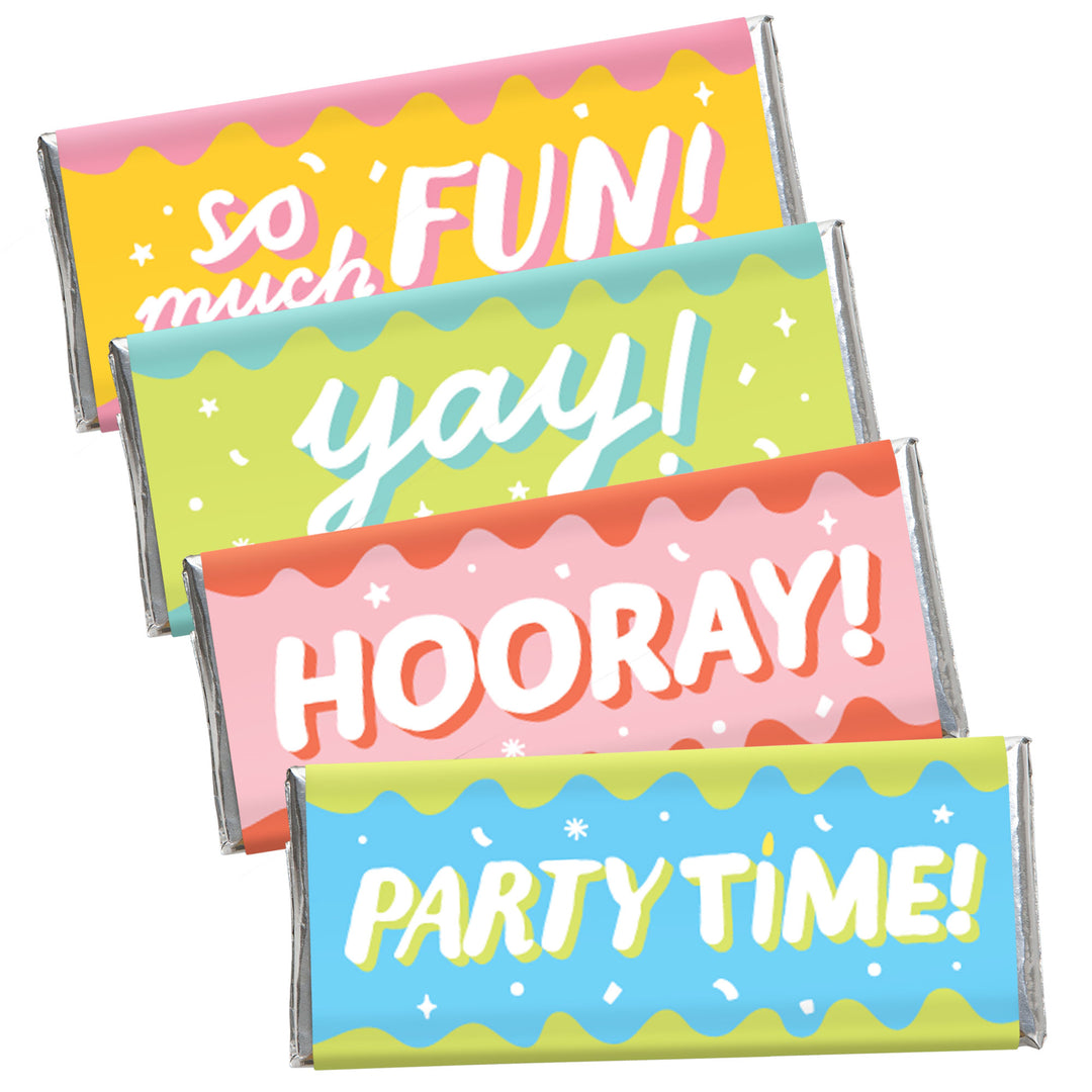 Party Time - Candy Bar Wrapper Happy Birthday Party Favors - Set of 24