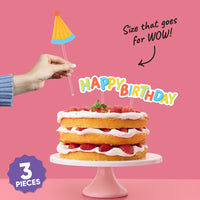 Three-piece colorful birthday cake topper set included