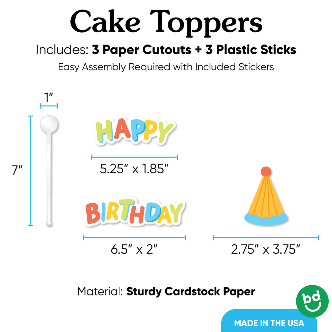 Colorful Happy Birthday topper front design close-up