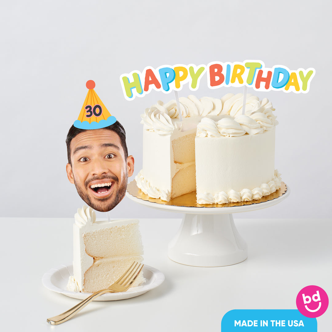 Birthday cake styled with Party Time toppers at celebration