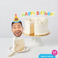 Birthday cake styled with Party Time toppers at celebration