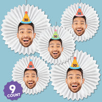 Party Time custom photo paper fan decorations with colorful birthday hats