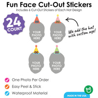 Custom Photo Party Time Fun Face Cut-Out Stickers - Set of 24