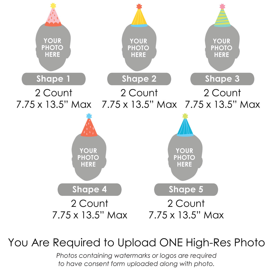 Custom Face Yard Signs - Party Time Colorful Birthday - 10 Pc