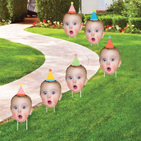 Custom Face Yard Signs - Party Time Colorful Birthday - 10 Pc
