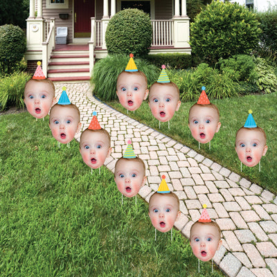 Custom Photo Party Time - Fun Face Lawn Decorations - Happy Birthday Party Outdoor Yard Signs - 10 Piece