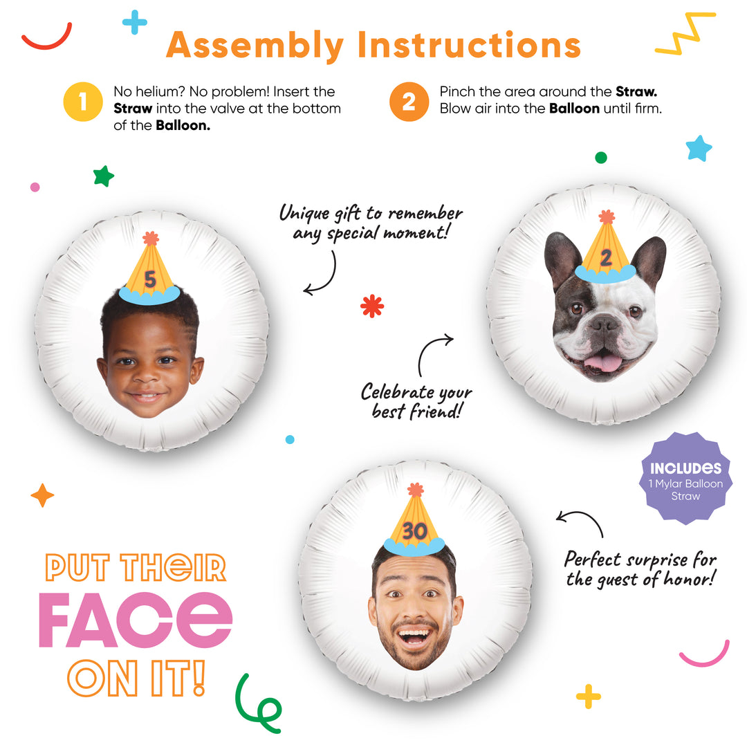 Personalized Fun Face Birthday Hat Balloon - Double Sided - 1 Ct