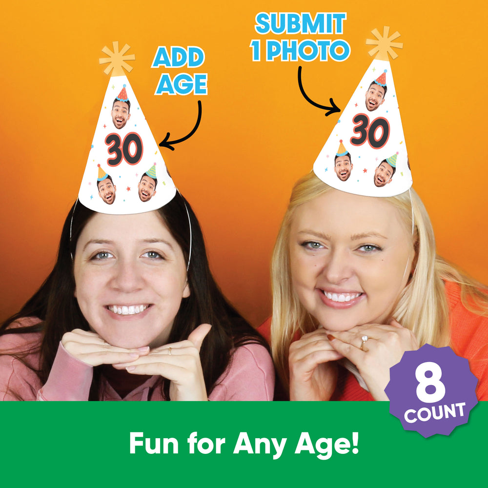 Custom Fun Colorful Birthday Cone Hat - 8 Ct