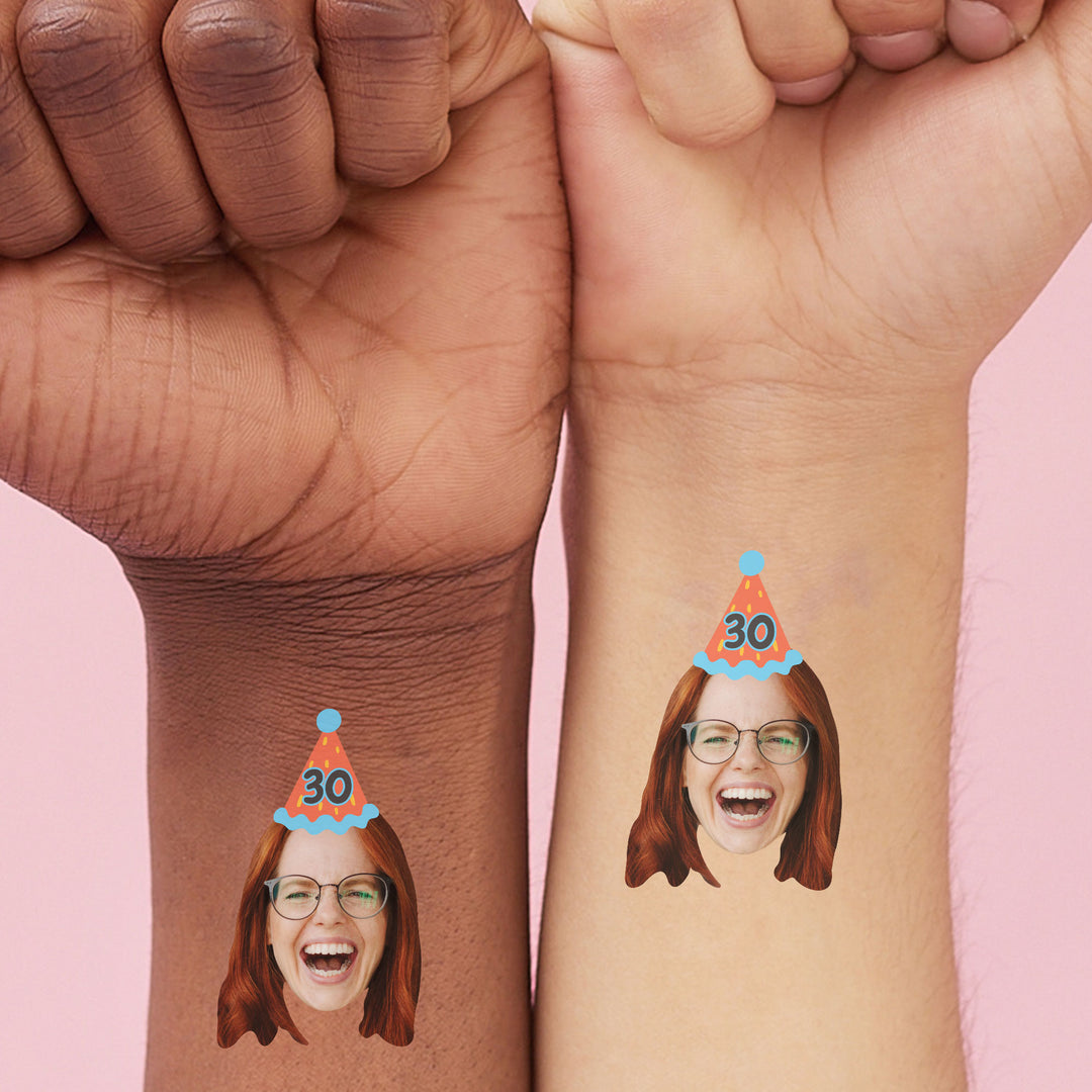 Custom Party Time Photo Tattoos – Fun Face Temporary Tattoos for Birthdays