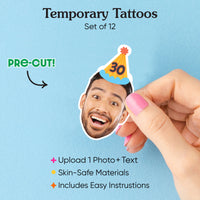 Personalized Temporary Tattoos with Party Hat – Custom Photo Tattoos