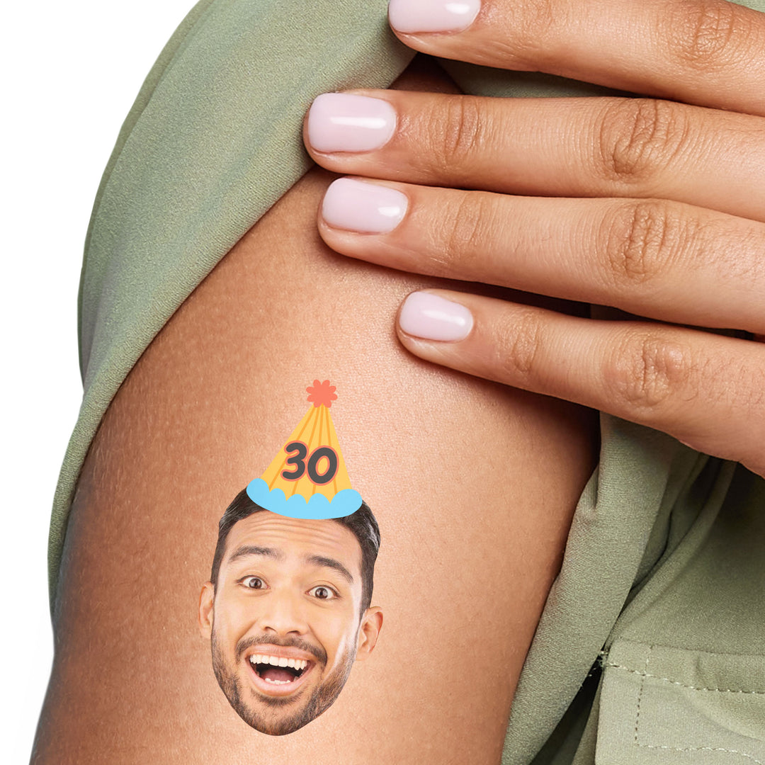 Custom Photo Fun Face Temporary Tattoo with Party Hat – Birthday Party Favors